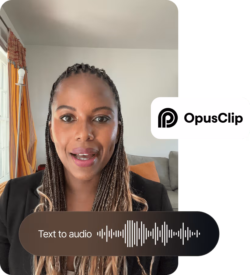 La aplicación Opus Clip transformando un video largo en un clip viral vertical con subtítulos con IA y texto a audio
