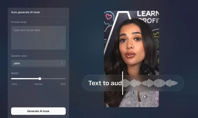 Gancho generado automáticamente por IA de Opus Clip con voz en off de texto a audio